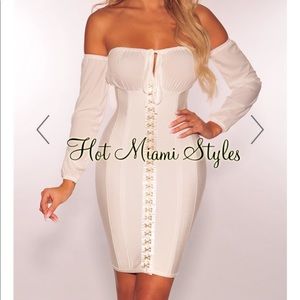 White button up bandage dress